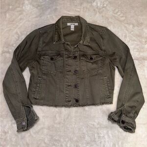 Refuge Green Raw Hem Cropped Denim Jean Jacket Size Large